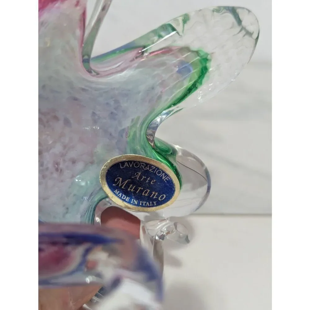 Murano Vintage Hand Blown Swan Multi Color Candy Dish Or Ash Tray